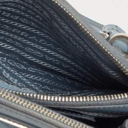 Prada Light Blue Saffiano Lux Leather Mini Double Zip Tote