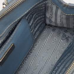 Prada Light Blue Saffiano Lux Leather Mini Double Zip Tote