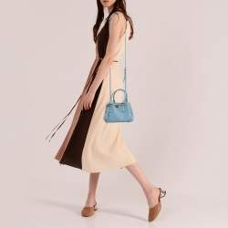 Prada Light Blue Saffiano Lux Leather Mini Double Zip Tote