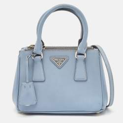 Prada Light Blue Saffiano Lux Leather Mini Double Zip Tote