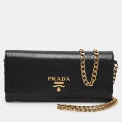 Prada Black Saffiano Move Leather Chain Wallet On Chain