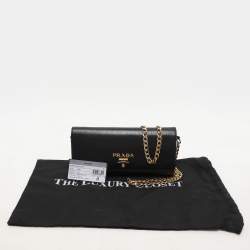 Prada Black Saffiano Move Leather Chain Wallet On Chain