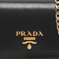 Prada Black Saffiano Move Leather Chain Wallet On Chain