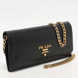 Prada Black Saffiano Move Leather Chain Wallet On Chain