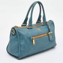 Prada Blue Leather Vitello Daino Satchel