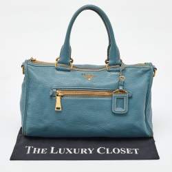 Prada Blue Leather Vitello Daino Satchel