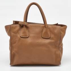 Prada Brown Leather Daino Front Pocket Tote