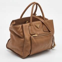 Prada Brown Leather Daino Front Pocket Tote