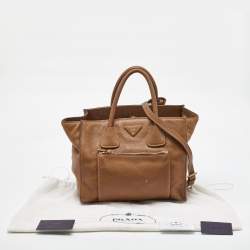 Prada Brown Leather Daino Front Pocket Tote