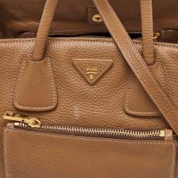 Prada Brown Leather Daino Front Pocket Tote