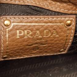 Prada Brown Leather Daino Front Pocket Tote