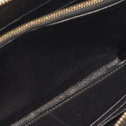 Pre Owned Prada Black Gaufre Leather Zip Continental Wallet