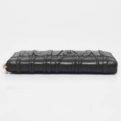 Pre Owned Prada Black Gaufre Leather Zip Continental Wallet