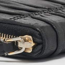 Pre Owned Prada Black Gaufre Leather Zip Continental Wallet