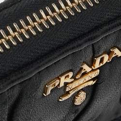 Pre Owned Prada Black Gaufre Leather Zip Continental Wallet