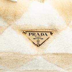 Prada Beige White Mini Shearling Symbole Re-Edition Satchel