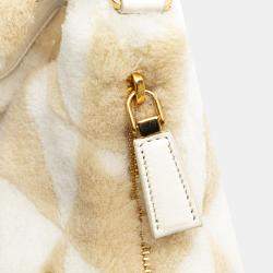 Prada Beige White Mini Shearling Symbole Re-Edition Satchel