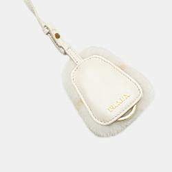 Prada Beige White Mini Shearling Symbole Re-Edition Satchel