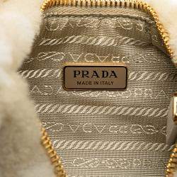 Prada Beige White Mini Shearling Symbole Re-Edition Satchel