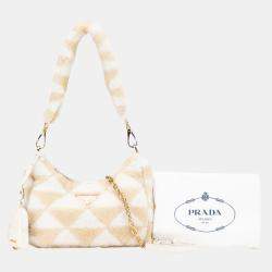 Prada Beige White Mini Shearling Symbole Re-Edition Satchel