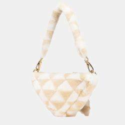 Prada Beige Brown Mini Shearling Symbole Triangle Satchel