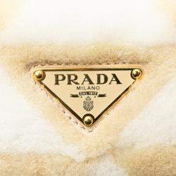 Prada Beige Brown Mini Shearling Symbole Triangle Satchel