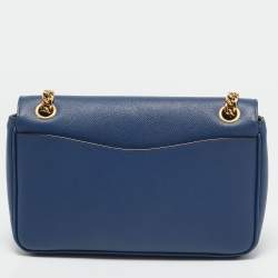Pre Owned Prada Blue Saffiano Leather Flap Chain Shoulder Bag