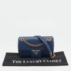 Pre Owned Prada Blue Saffiano Leather Flap Chain Shoulder Bag