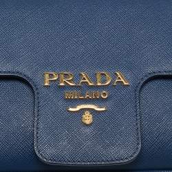Pre Owned Prada Blue Saffiano Leather Flap Chain Shoulder Bag
