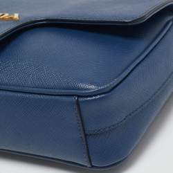 Pre Owned Prada Blue Saffiano Leather Flap Chain Shoulder Bag