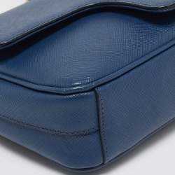 Pre Owned Prada Blue Saffiano Leather Flap Chain Shoulder Bag