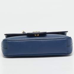 Pre Owned Prada Blue Saffiano Leather Flap Chain Shoulder Bag