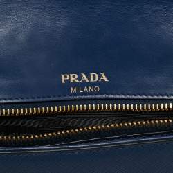 Pre Owned Prada Blue Saffiano Leather Flap Chain Shoulder Bag