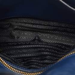 Pre Owned Prada Blue Saffiano Leather Flap Chain Shoulder Bag
