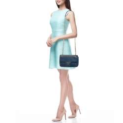 Pre Owned Prada Blue Saffiano Leather Flap Chain Shoulder Bag