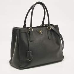 Prada Black Saffiano Lux Leather Middle Zip Tote