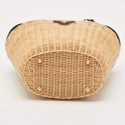 مملوكة مسبقًا Prada Black/Natural Wicker and Canvas Panier Bag
