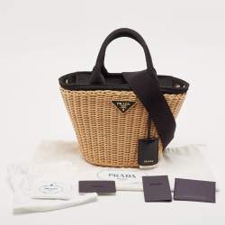 مملوكة مسبقًا Prada Black/Natural Wicker and Canvas Panier Bag