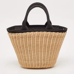 مملوكة مسبقًا Prada Black/Natural Wicker and Canvas Panier Bag