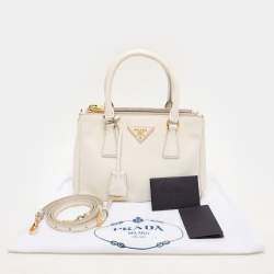 Pre Owned Prada White Saffiano Leather Double Zip Tote