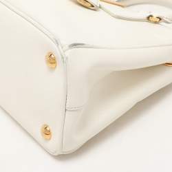 Pre Owned Prada White Saffiano Leather Double Zip Tote