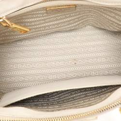Pre Owned Prada White Saffiano Leather Double Zip Tote