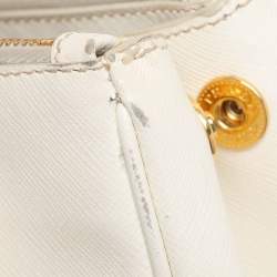 Pre Owned Prada White Saffiano Leather Double Zip Tote