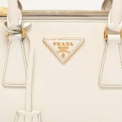 Pre Owned Prada White Saffiano Leather Double Zip Tote