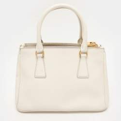 Pre Owned Prada White Saffiano Leather Double Zip Tote