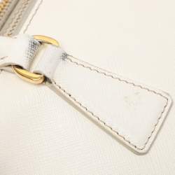 Pre Owned Prada White Saffiano Leather Double Zip Tote