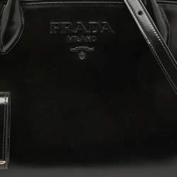 Pre Owned Prada Black Leather Small Monochrome Tote