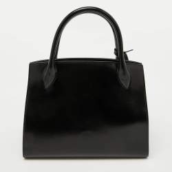 Pre Owned Prada Black Leather Small Monochrome Tote
