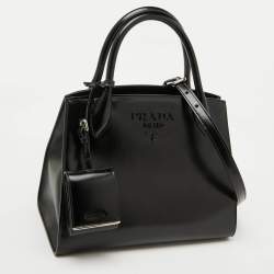 Pre Owned Prada Black Leather Small Monochrome Tote