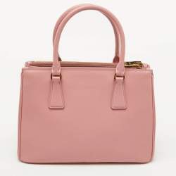 Pre Owned Prada Light Pink Leather Medium Galleria Double Zip Tote